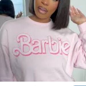 Barbie Pink Crew Neck Sweater with Stylized Logo